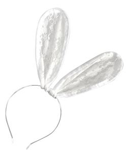 Velvet Point Laced Long Ear Halloween Headband HN400152 WHITE